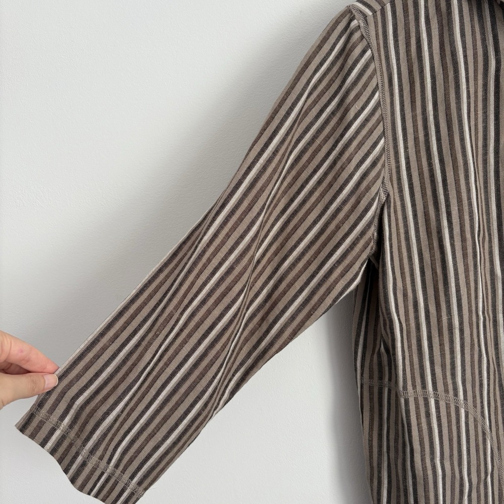 Vintage Mureli Womens Linen Blend Striped Sweatshirt Jacket Size S Taupe Brown - Picture 7 of 9